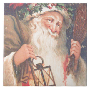 Gammala St Nicholas med keramisk lyktavintage Kakelplatta