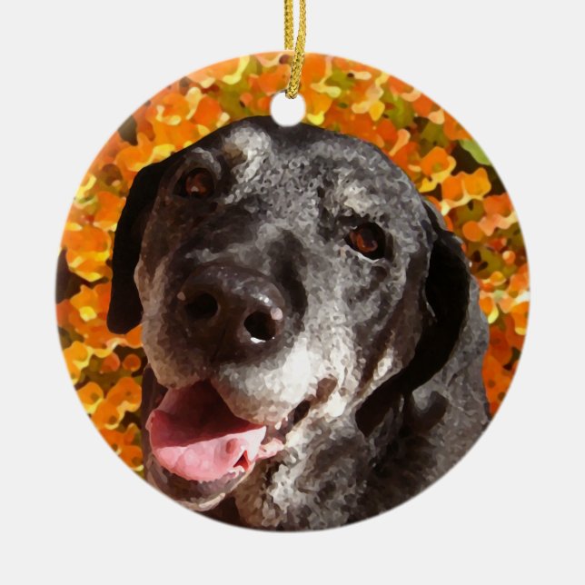 Gammala svart Labrador Julgransprydnad Keramik (Framsidan)