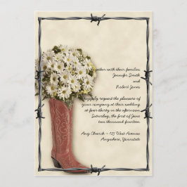 Gammala västern Boot Bouquet Faded 2-bröllopsinbju Inbjudningar