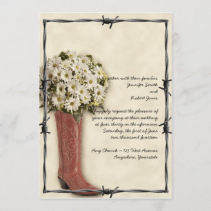 Gammala västern Boot Bouquet Faded 2-bröllopsinbju Inbjudningar