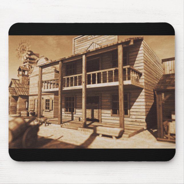 Gammala västern ’Bordertown’ Mousepad Musmatta (Framsidan)