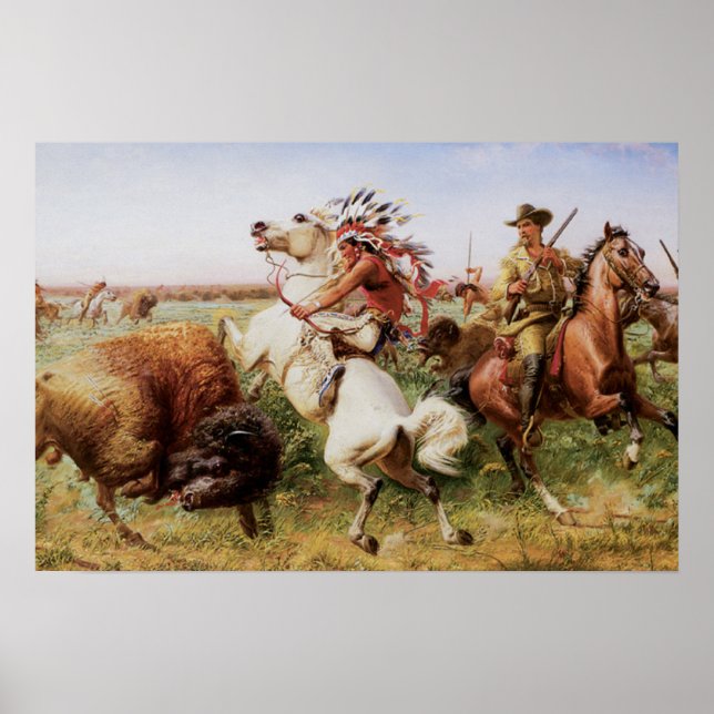 Gammala västern Buffalo Hunt 1885 Art Print Poster (Framsidan)