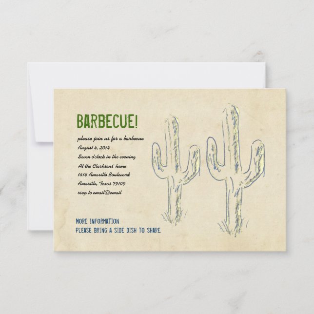 Gammala västern Cactus Party-inbjudan Inbjudningar (Framsida)