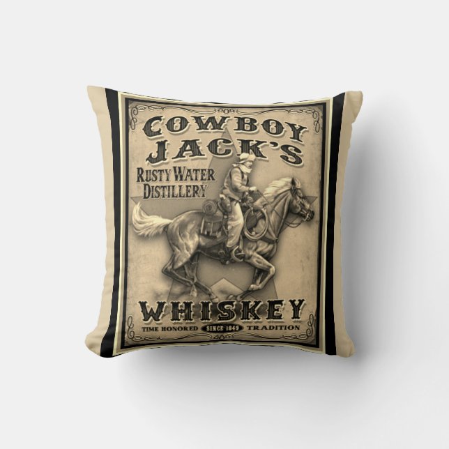 Gammala västern Cowboy Whiskey Pillow Kudde (Framsida)