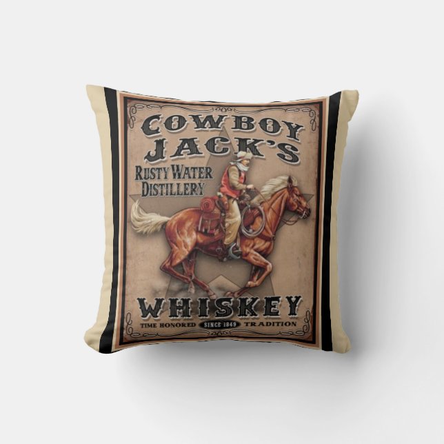 Gammala västern Cowboy Whiskey Pillow Kudde (Framsida)
