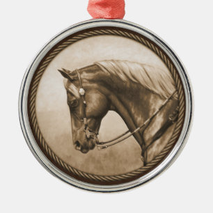 Gammala västern Quarter Horse Sepia Brown Julgransprydnad Metall