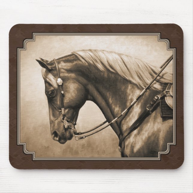 Gammala västern Quarter Horse Sepia Brown Musmatta (Framsidan)