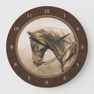 Gammala västern Quarter Horse Sepia Brown Stor Klocka