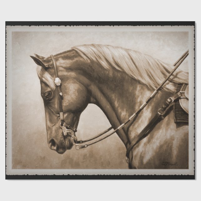 Gammala västern Quarter Horse Sepia Presentpapper (Platt)