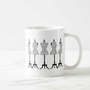 Gammala vintageskyltdockor, modeillustration kaffemugg