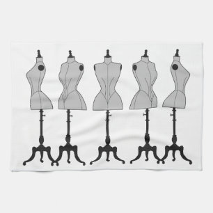 Gammala vintageskyltdockor, modeillustration kökshandduk