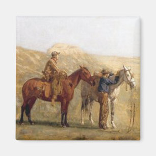 Gammala westerna Cowboys med hästar Magnet