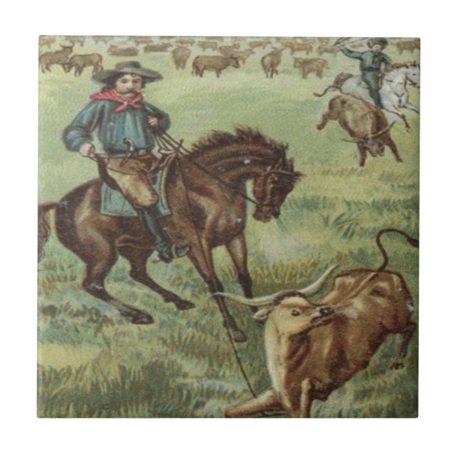 Gammala westerna Cowboys rundar upp råd Kakelplatta (Framsidan)
