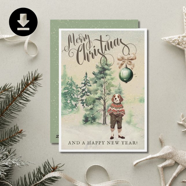 Gammaldags akvarell Beagle-hund Julkort (Skapare uppladdad)