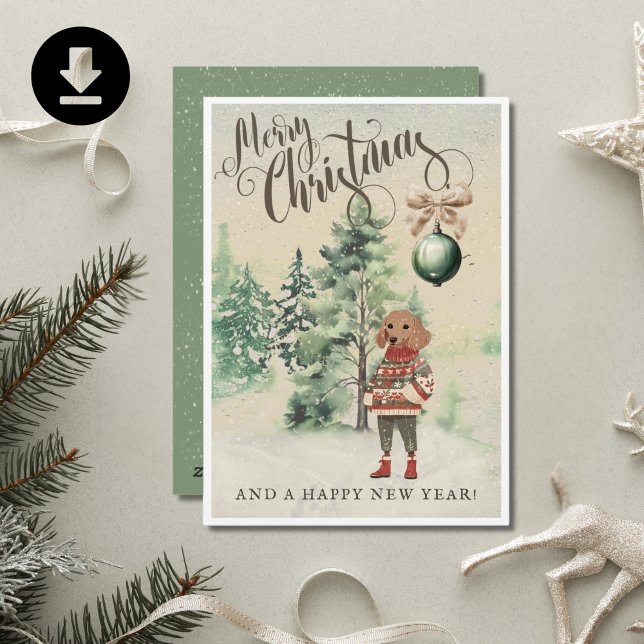 Gammaldags akvarell Dachshund Hund Julkort (Skapare uppladdad)