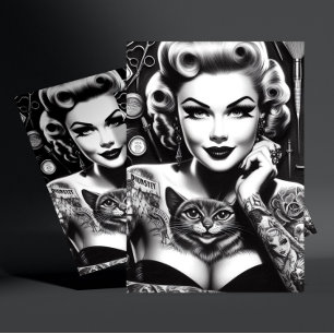 Gammaldags Alternativ Tatuerad Flicka Vykort