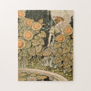 Gammaldags Art Nouveau August Solros Trädgårdskons Pussel