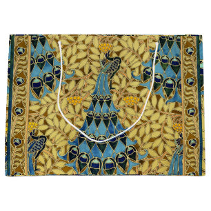 Gammaldags Art Nouveau Blå Påfågel Blommönster