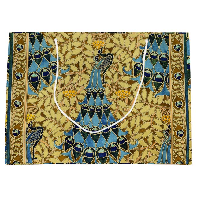 Gammaldags Art Nouveau Blå Påfågel Blommönster (Framsidan)