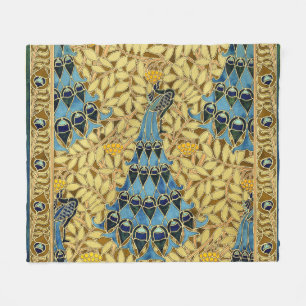 Gammaldags Art Nouveau Blå Påfågel Blommönster Fleecefilt