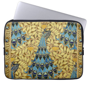 Gammaldags Art Nouveau Blå Påfågel Blommönster Laptop Fodral