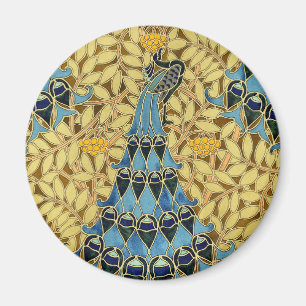 Gammaldags Art Nouveau Blå Påfågel Blommönster Magnet