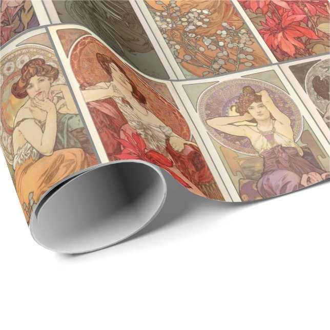 Gammaldags Art Nouveau Mucha Mönster med ädelstena Presentpapper (Rullad Hörn)