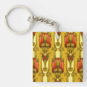 Gammaldags Art Nouveau rött tulpan blomster mönste