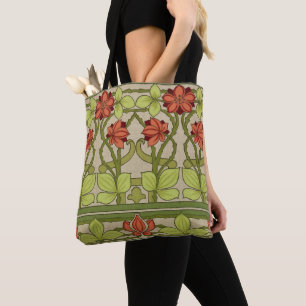 Gammaldags Art Nouveau Salviagrön Blommönster Tygkasse