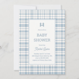 Gammaldags baby shower för pojke med mönster i blå inbjudningar