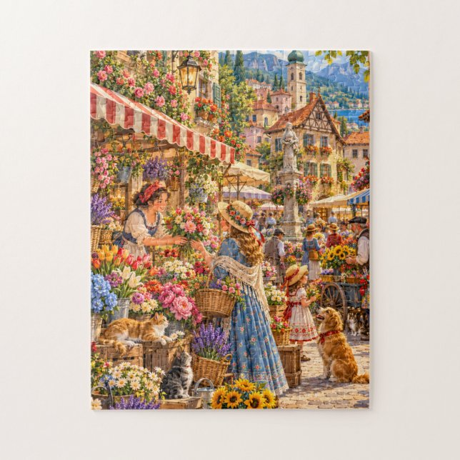 Gammaldags blommarknad pussel (Vertikal)