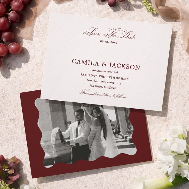 Gammaldags burgunder Bröllop Spara datum Inbjudningar (Skapare uppladdad)