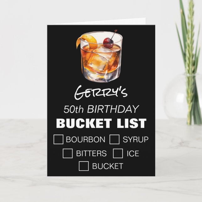 Gammaldags Cocktail Rolig Bucket List, Födelsedag Kort (Framsida)
