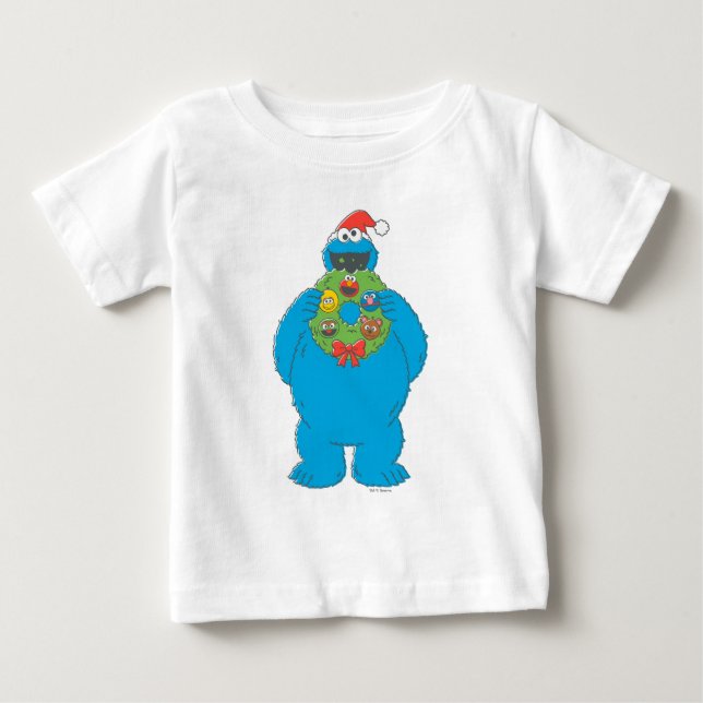 Gammaldags Cookie Monster julkrans T Shirt (Framsida)