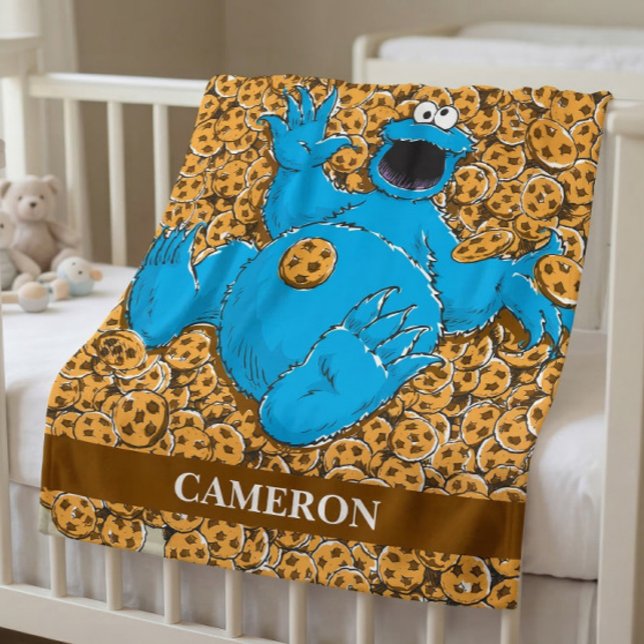 Gammaldags Cookie Monster och kakor Fleecefilt (Generated image of blanket over crib)