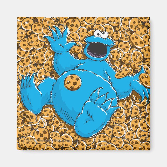 Gammaldags Cookie Monster och kakor Magnet (Framsidan)