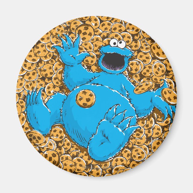 Gammaldags Cookie Monster och kakor Magnet (Framsidan)