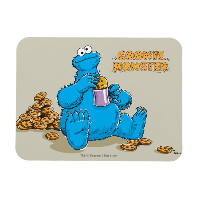 Gammaldags Cookie Monster som äter kakor Magnet (Horisontell)