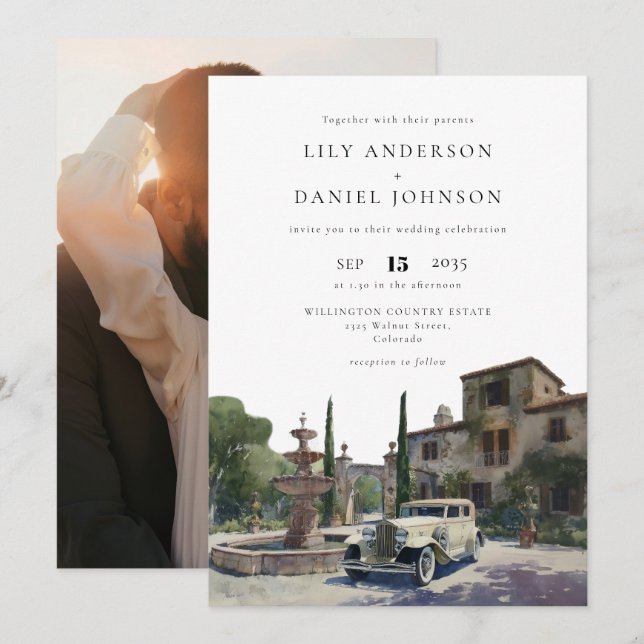 Gammaldags Country Estate Foto Bröllop Inbjudningar (Fram/baksida)