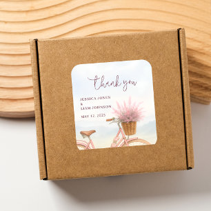 Gammaldags cykel Bröllopsgåva Tack Fyrkantigt Klistermärke