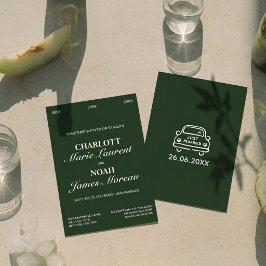 Gammaldags Elegant Mörkgrön Chic Lyx Bröllop Inbjudningar