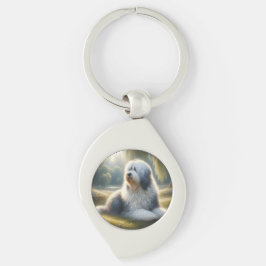 Gammaldags engelsk fårhund swirl silverfärgad nyckelring
