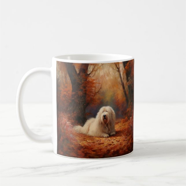 Gammaldags Fårhund i Höstlöv Fall Inspire Kaffemugg (Vänster)
