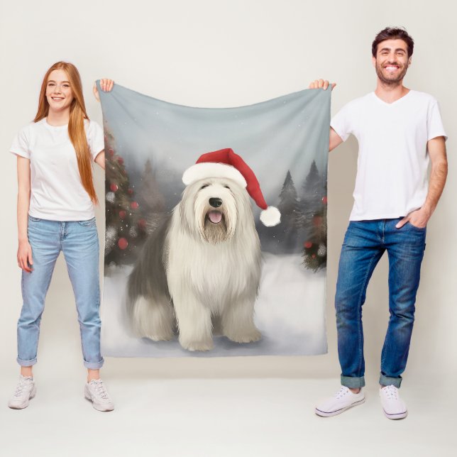 Gammaldags Fårhund i Snö Jul Fleecefilt (På plats)
