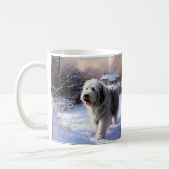 Gammaldags Fårhund Låt Det Snöa Jul Kaffemugg (Vänster)