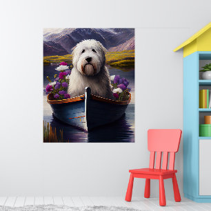 Gammaldags Fårhund på Paddel: Ett Naturskönt Ävent Poster