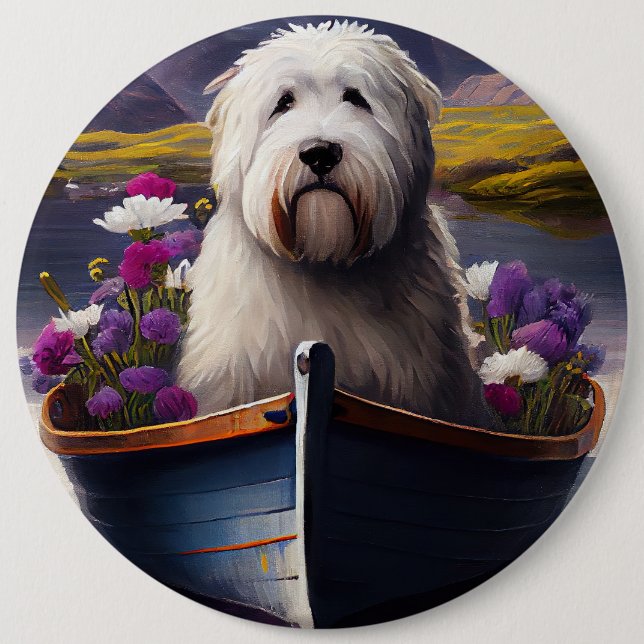 Gammaldags Fårhund på Paddle: Ett Naturskönt Ävent Knapp (Framsida)