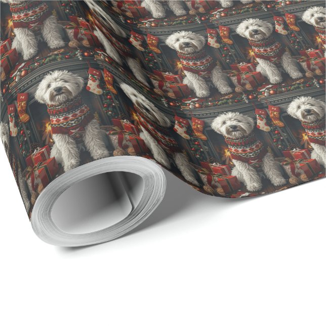 Gammaldags fårhund vid julklappsbrandkamin presentpapper (Rulle Hörn)