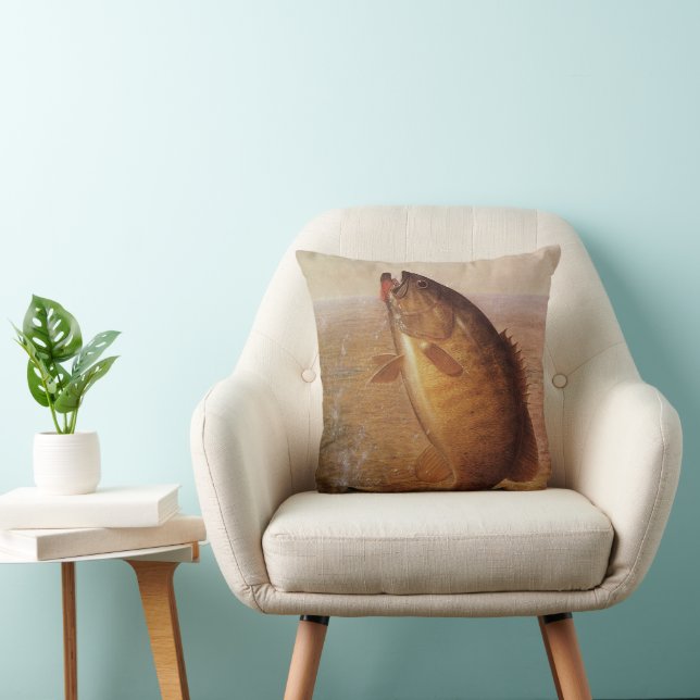 Gammaldags fiske, liten öring som hoppar på linan kudde (Stol)