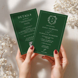 Gammaldags grön blomkransmonogram QR bröllopsinbju Inbjudningar